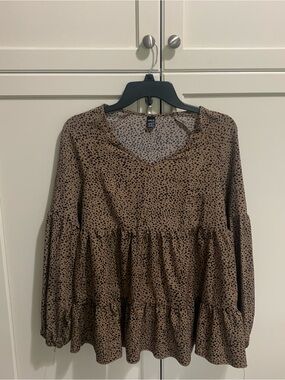 SHEIN Brown and Black Dot Print Blouse